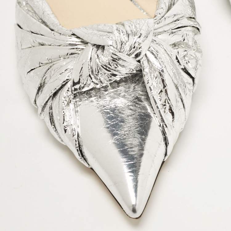 Pre Owned Jimmy Choo Silver Leather Annabell Slingback Flats Size 40