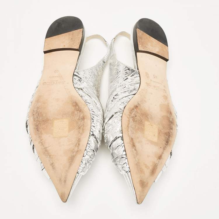 Pre Owned Jimmy Choo Silver Leather Annabell Slingback Flats Size 40