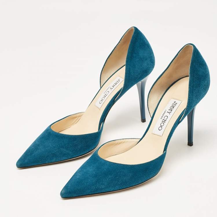 Pre Owned Jimmy Choo Teal Suede Addison Pumps Size 38
