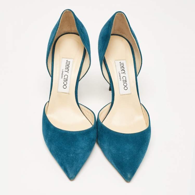 Pre Owned Jimmy Choo Teal Suede Addison Pumps Size 38