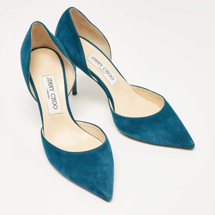 Pre Owned Jimmy Choo Teal Suede Addison Pumps Size 38