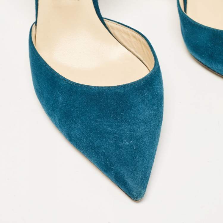 Pre Owned Jimmy Choo Teal Suede Addison Pumps Size 38