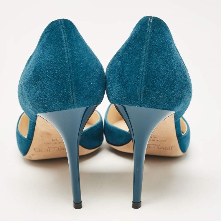 Pre Owned Jimmy Choo Teal Suede Addison Pumps Size 38