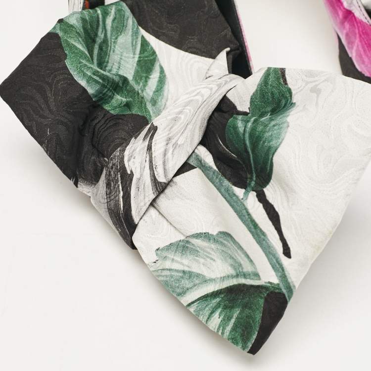 Pre Owned Jimmy Choo x Off-White Black Floral Print Fabric Mary Bow Pumps Size 38