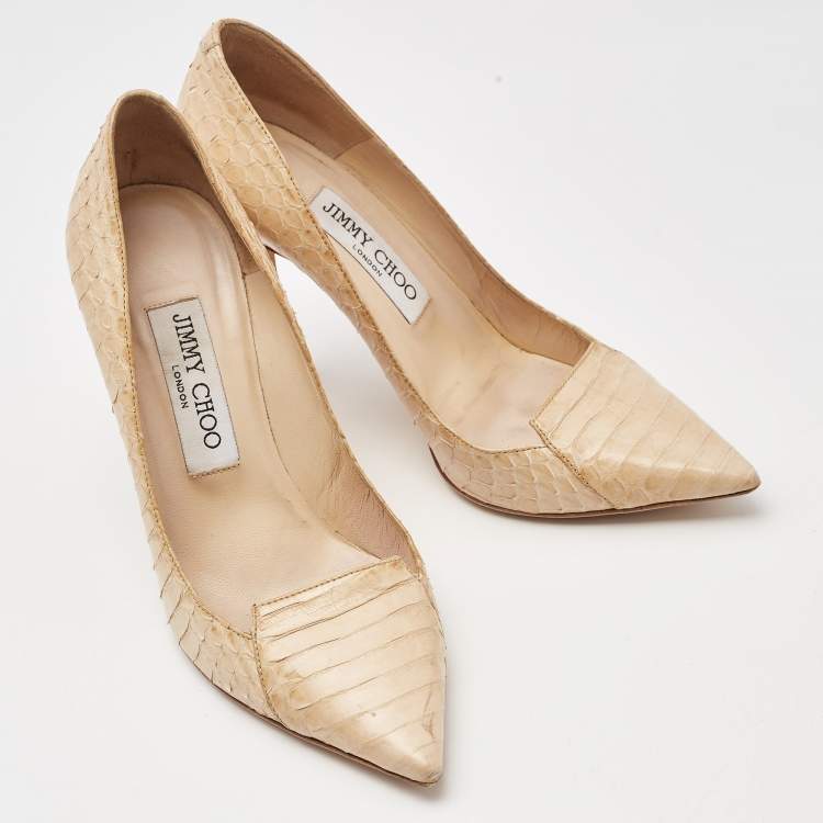 Pre Owned Jimmy Choo Beige Python Pointed Toe Pumps Size 36