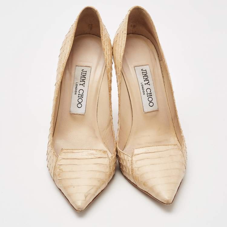 Pre Owned Jimmy Choo Beige Python Pointed Toe Pumps Size 36