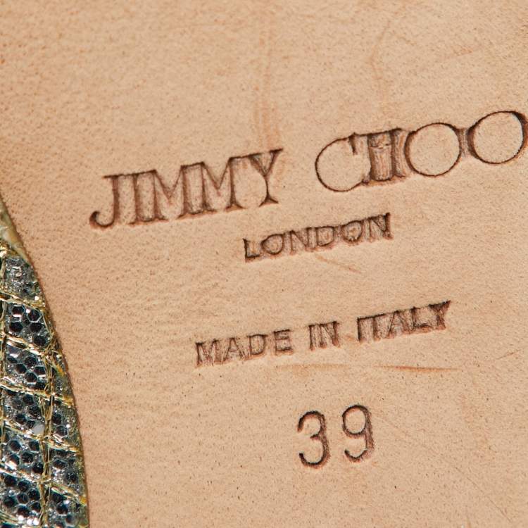 Pre Owned Jimmy Choo Gold Lurex Fabric Nova Peep Toe Slingback Sandals Size 39