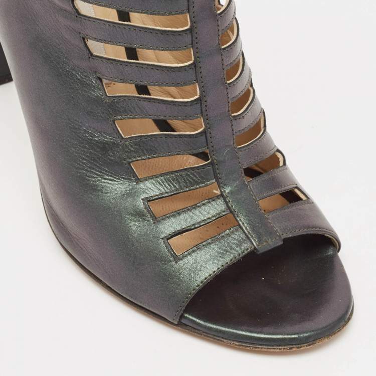 Pre Owned Jimmy Choo Metallic Two Tone Leather Open Toe Booties Size 38