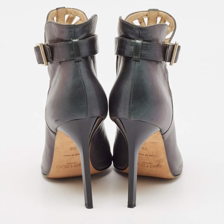 Pre Owned Jimmy Choo Metallic Two Tone Leather Open Toe Booties Size 38