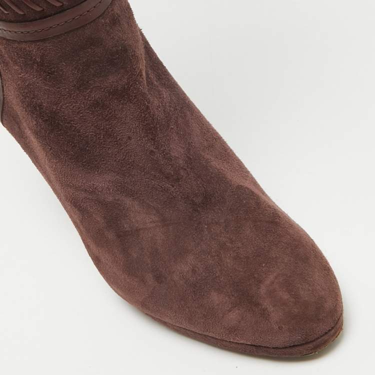 Pre Owned Jimmy Choo Burgundy Leather and Suede Knee Length Boots Size 40