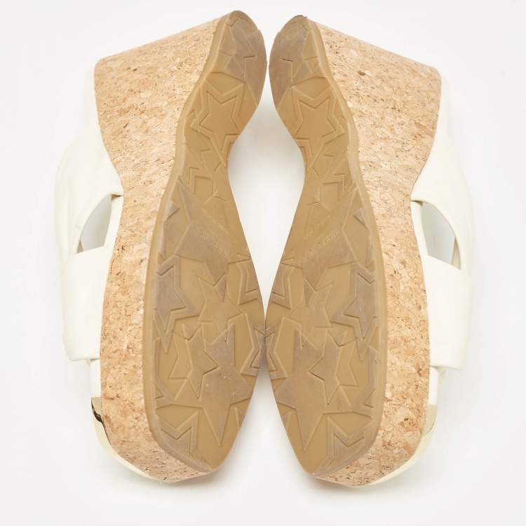 مملوكة مسبقًا Jimmy Choo Cream Knotted Leather Avenue Wedge Sandals Size 40