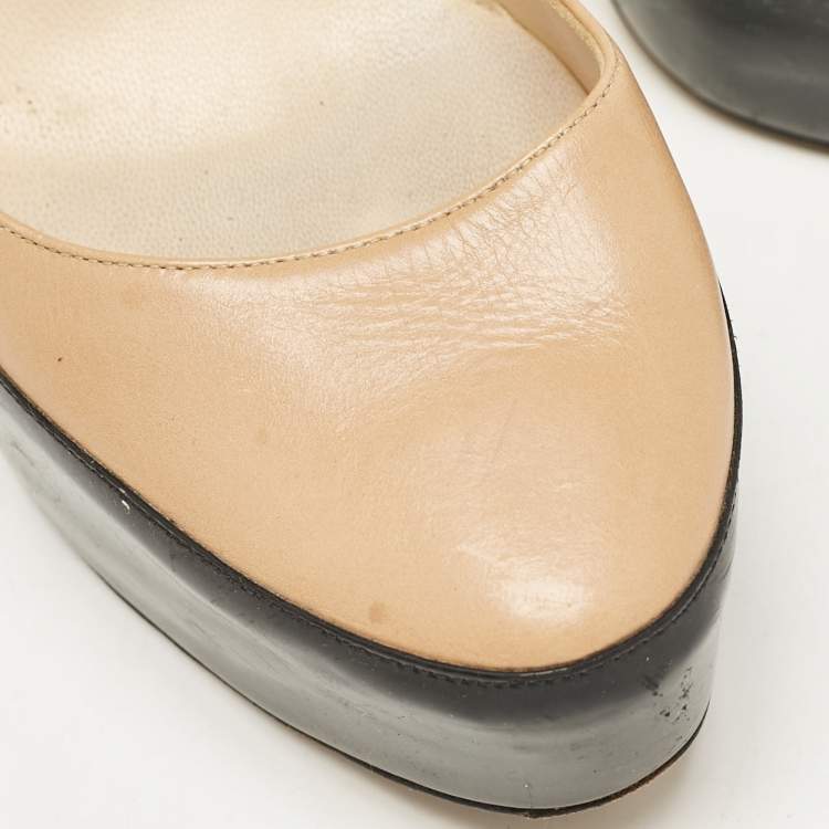 Pre Owned Jimmy Choo Black/Beige Leather and Patent Siskin Platform Pumps Size 40