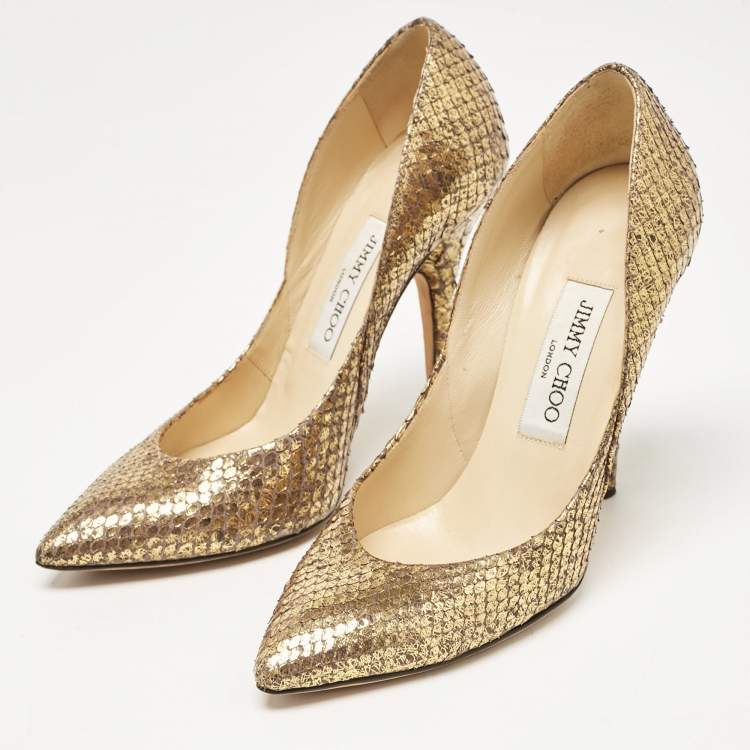 Pre Owned Jimmy Choo Gold Python Leather Abel Pumps Size 36
