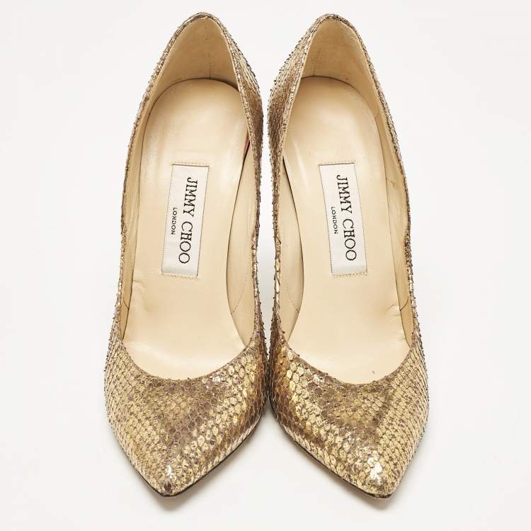 Pre Owned Jimmy Choo Gold Python Leather Abel Pumps Size 36