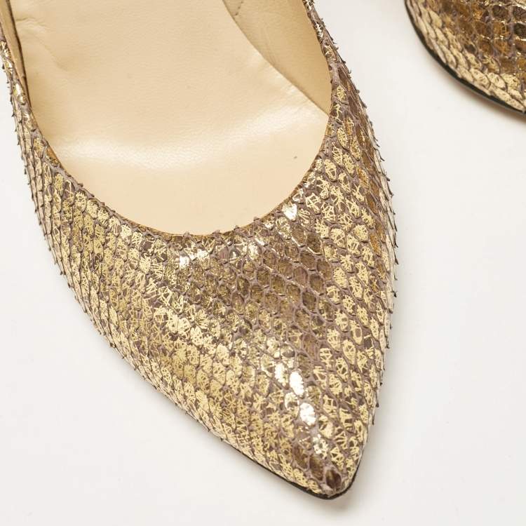 Pre Owned Jimmy Choo Gold Python Leather Abel Pumps Size 36