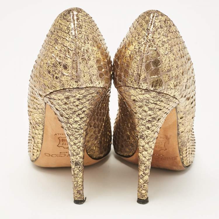 Pre Owned Jimmy Choo Gold Python Leather Abel Pumps Size 36