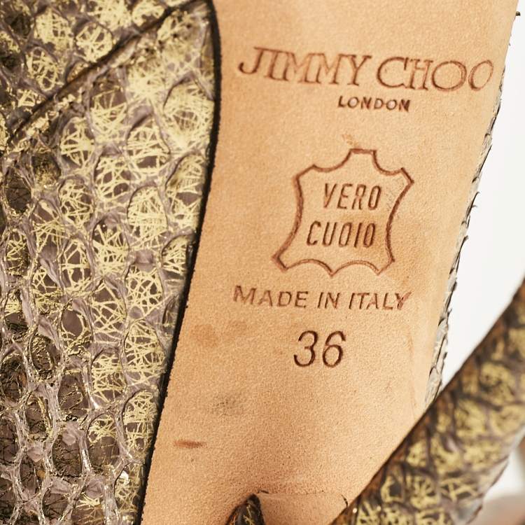 Pre Owned Jimmy Choo Gold Python Leather Abel Pumps Size 36