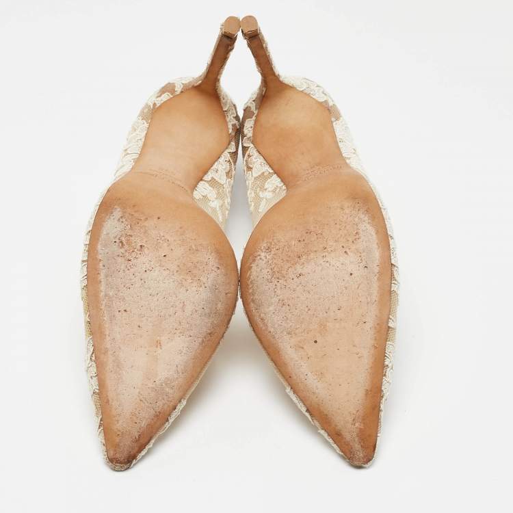 Pre Owned Jimmy Choo Ivory Lace Romy Pumps Size 39.5