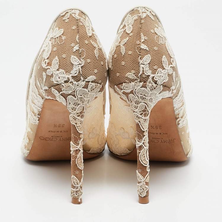 Pre Owned Jimmy Choo Ivory Lace Romy Pumps Size 39.5