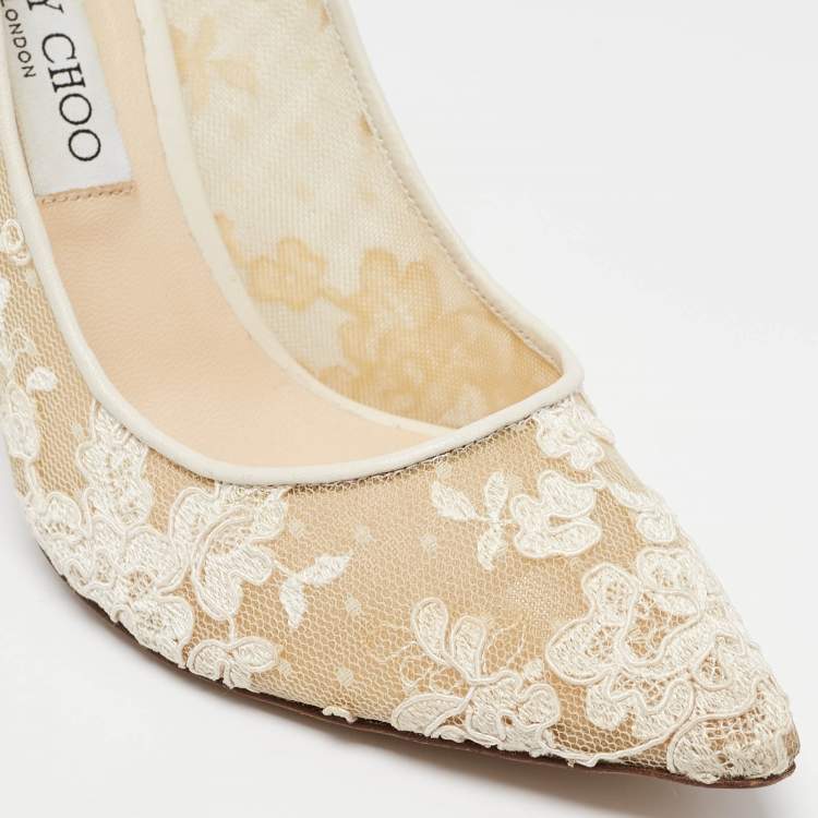 Pre Owned Jimmy Choo Ivory Lace Romy Pumps Size 39.5