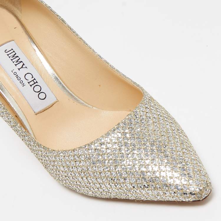 Pre Owned Jimmy Choo Gold/Silver Lurex Fabric Romy Pumps Size 35.5