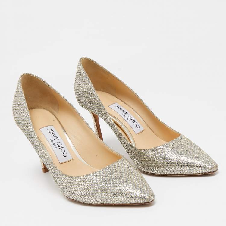 Pre Owned Jimmy Choo Gold/Silver Lurex Fabric Romy Pumps Size 35.5