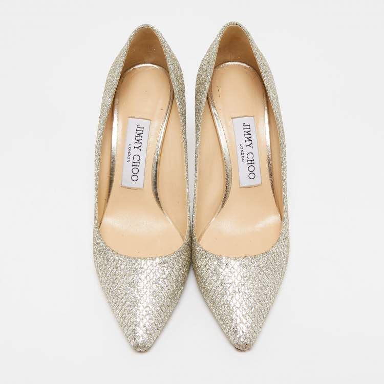 Pre Owned Jimmy Choo Gold/Silver Lurex Fabric Romy Pumps Size 35.5