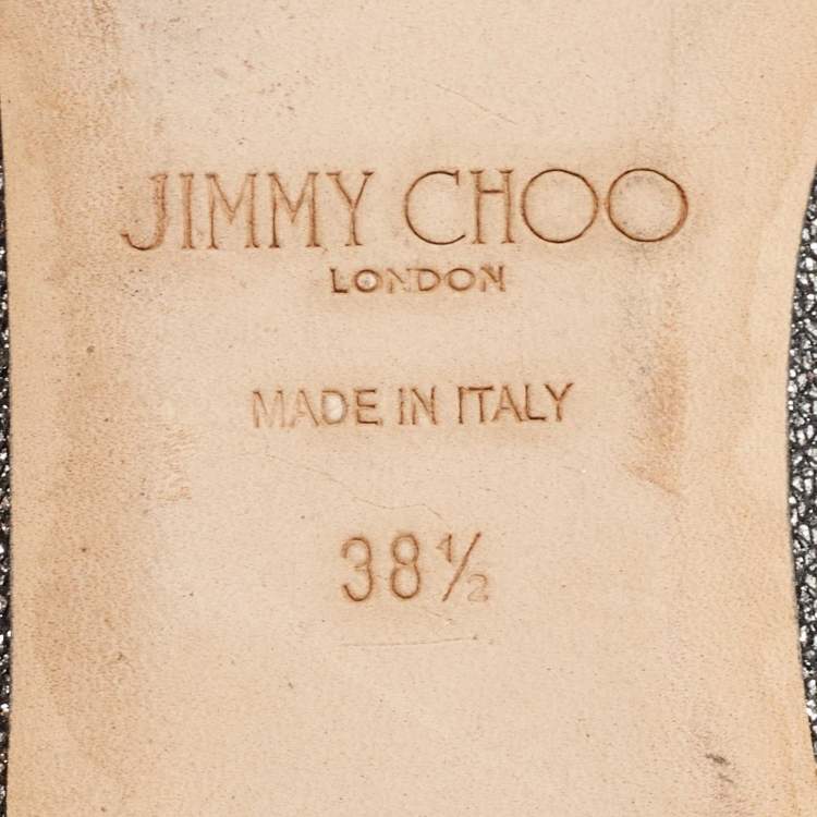 Pre Owned Jimmy Choo Metallic Grey Lurex Fabric Romy Flats Size 38.5