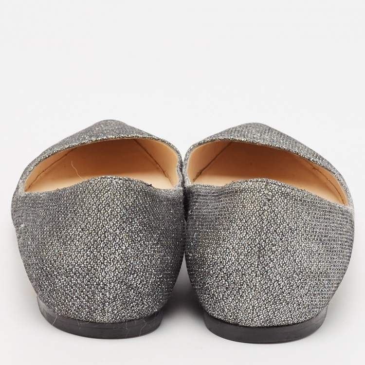 Pre Owned Jimmy Choo Metallic Grey Lurex Fabric Romy Flats Size 38.5