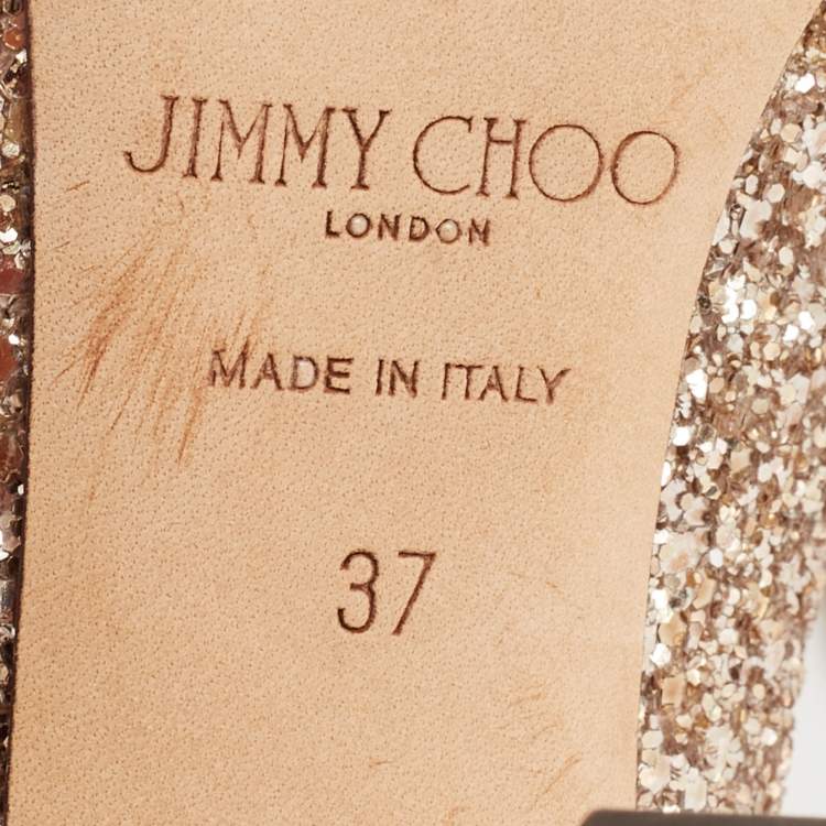 Pre Owned Jimmy Choo Metallic Gold Glitter Billie Block Heel Pumps Size 37