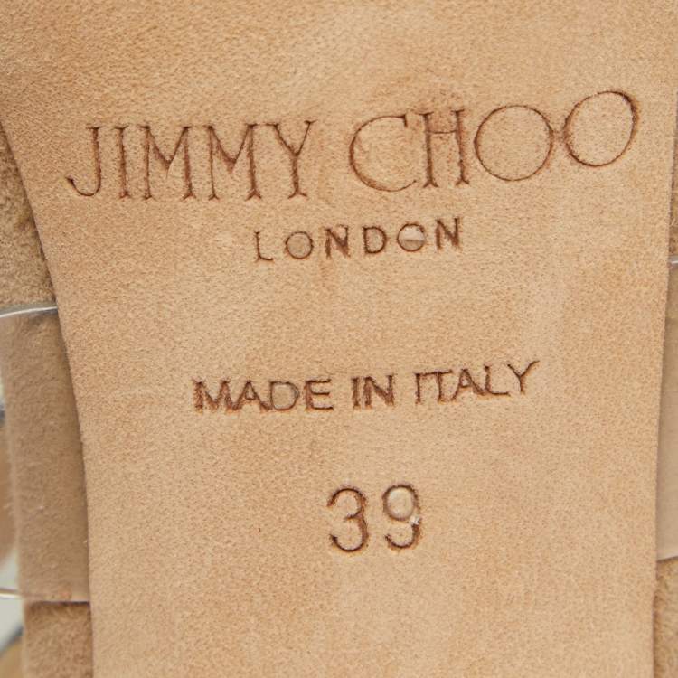 Pre Owned Jimmy Choo Beige Suede and PVC Dani Cut Out Sandals Size 39
