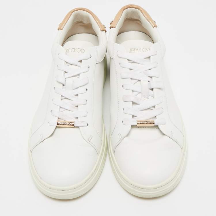 Pre Owned Jimmy Choo White Leather Romeo Lace Up Sneakers Size 39