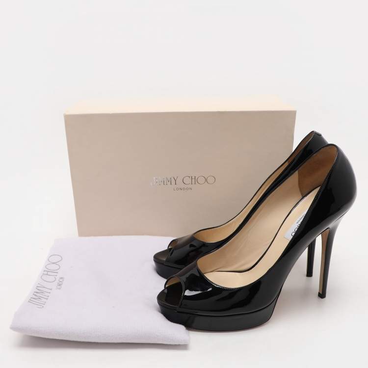 Pre Owned Jimmy Choo Black Patent Leather Crown Platform Pumps Size 41.5