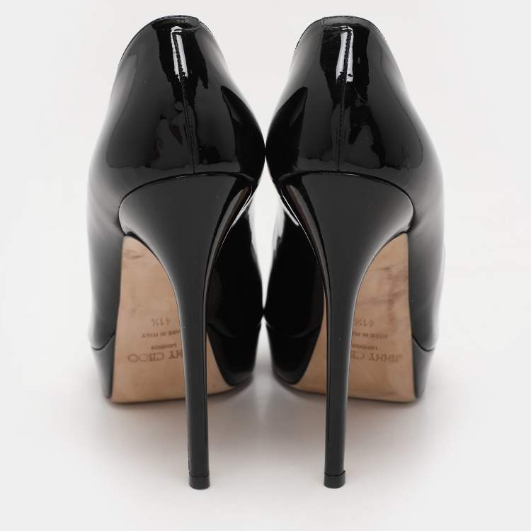 Pre Owned Jimmy Choo Black Patent Leather Crown Platform Pumps Size 41.5