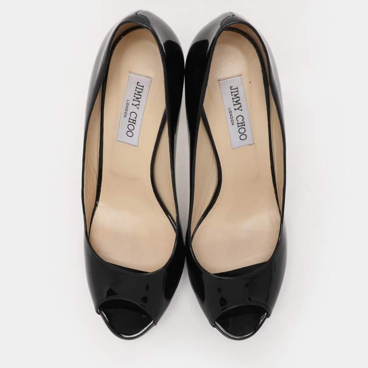Pre Owned Jimmy Choo Black Patent Leather Crown Platform Pumps Size 41.5