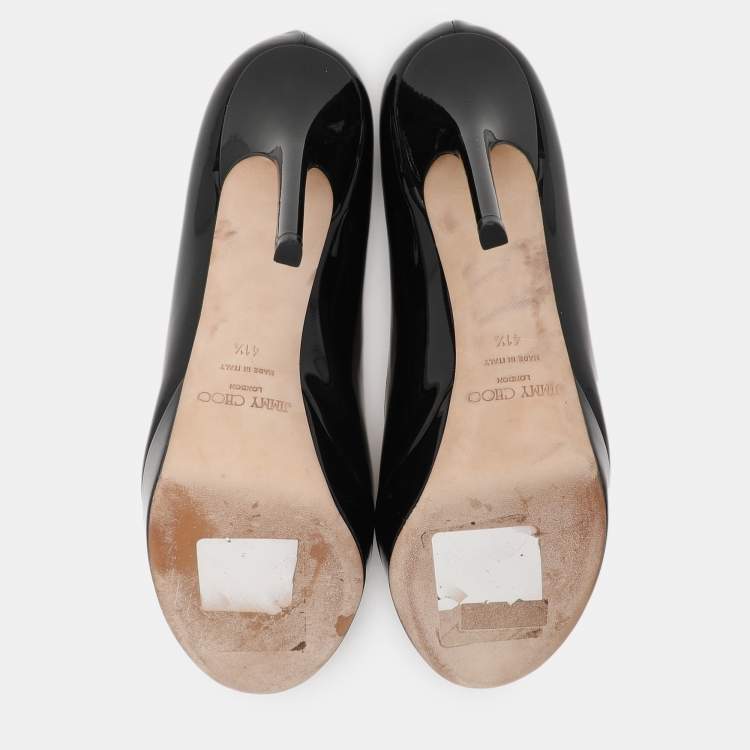 Pre Owned Jimmy Choo Black Patent Leather Crown Platform Pumps Size 41.5