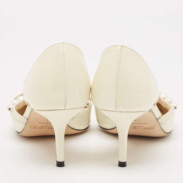 Pre Owned Jimmy Choo Cream Patent Leather Aurelie Pumps Size 36