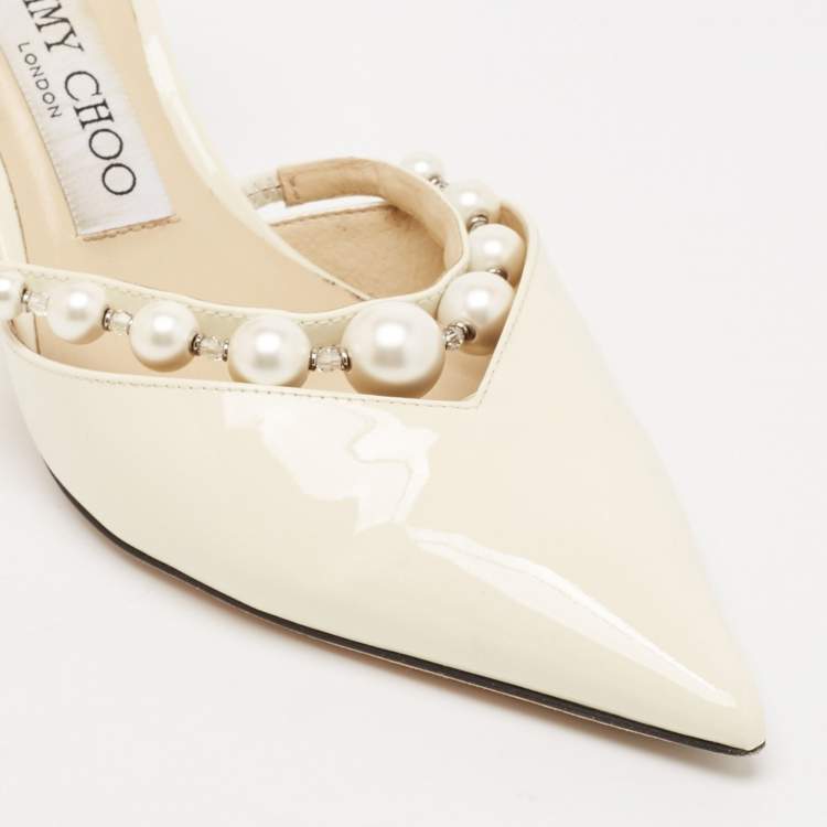 Pre Owned Jimmy Choo Cream Patent Leather Aurelie Pumps Size 36
