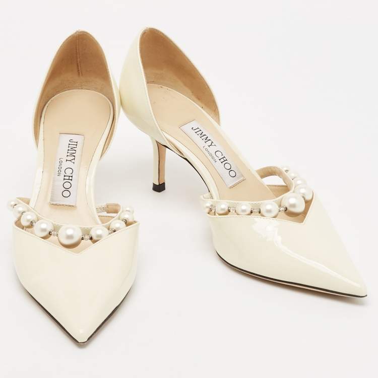Pre Owned Jimmy Choo Cream Patent Leather Aurelie Pumps Size 36