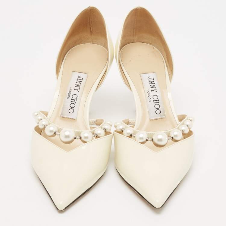 Pre Owned Jimmy Choo Cream Patent Leather Aurelie Pumps Size 36