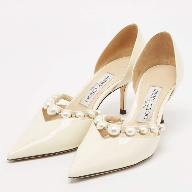 Pre Owned Jimmy Choo Cream Patent Leather Aurelie Pumps Size 36