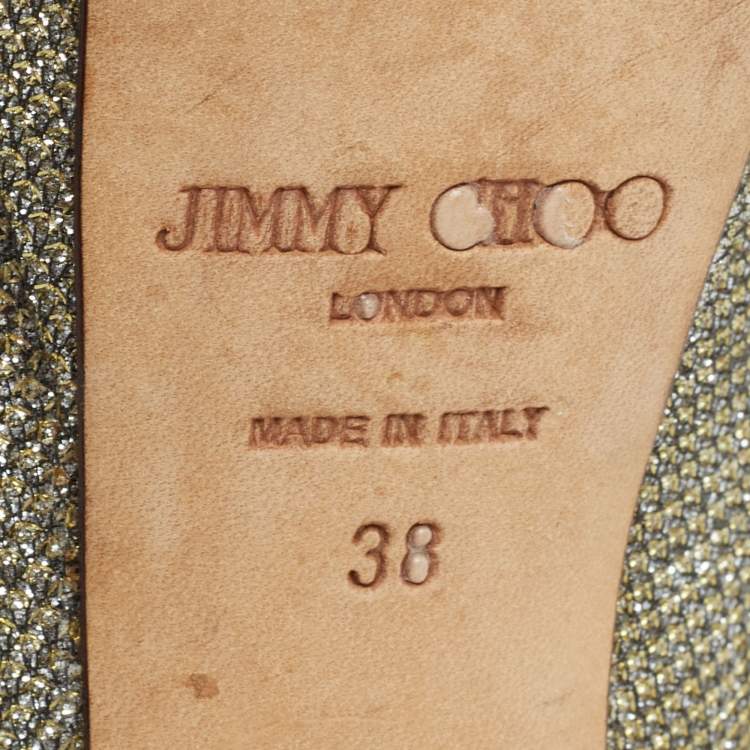 Pre Owned Jimmy Choo Silver/Gold Lurex Fabric Dahlia Peep Toe Pumps Size 38