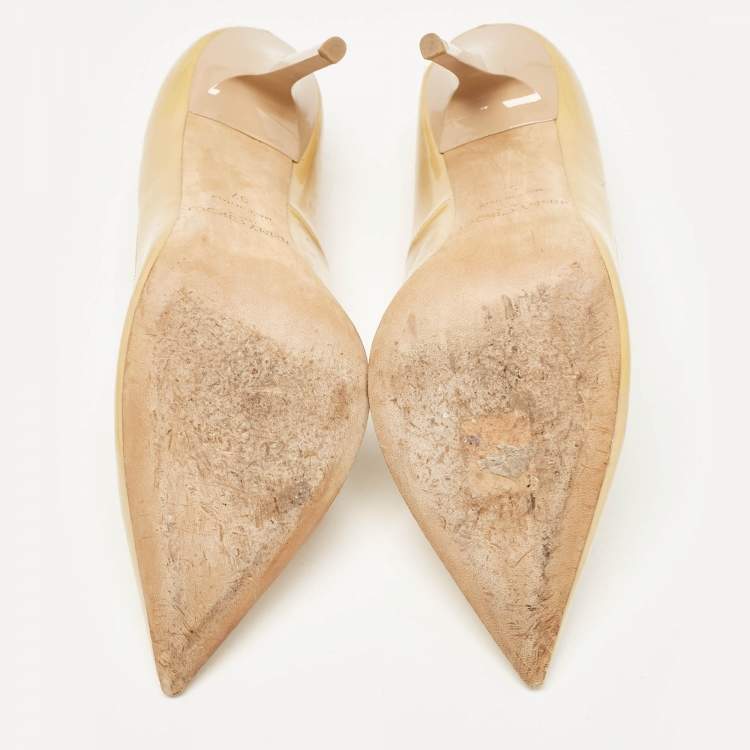 Pre Owned Jimmy Choo Beige Patent Leather Ava Pointed Toe Pumps Size 37