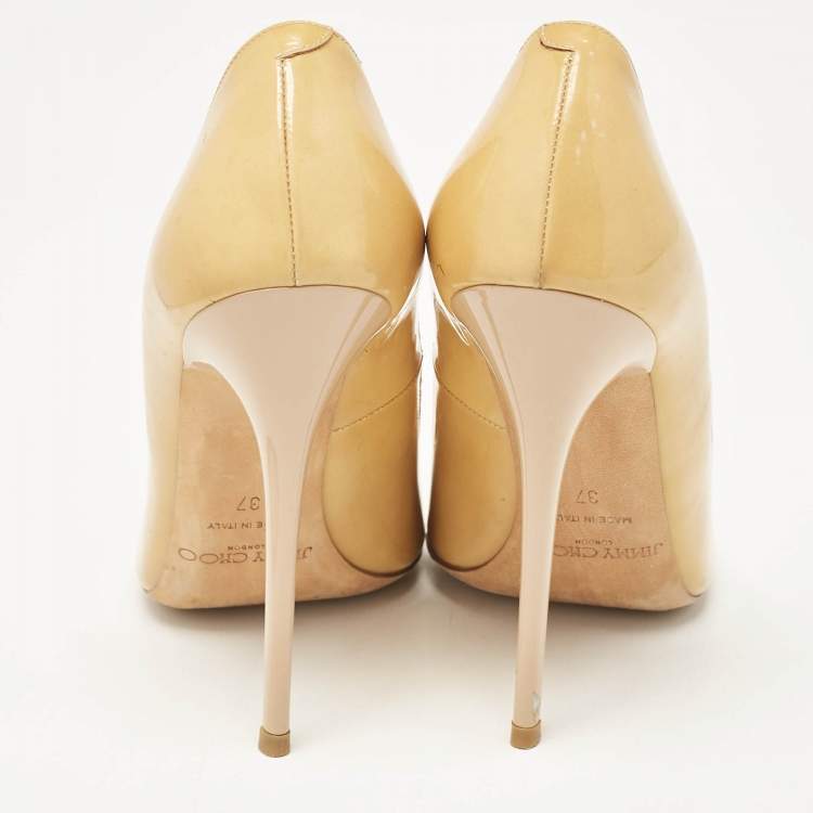 Pre Owned Jimmy Choo Beige Patent Leather Ava Pointed Toe Pumps Size 37