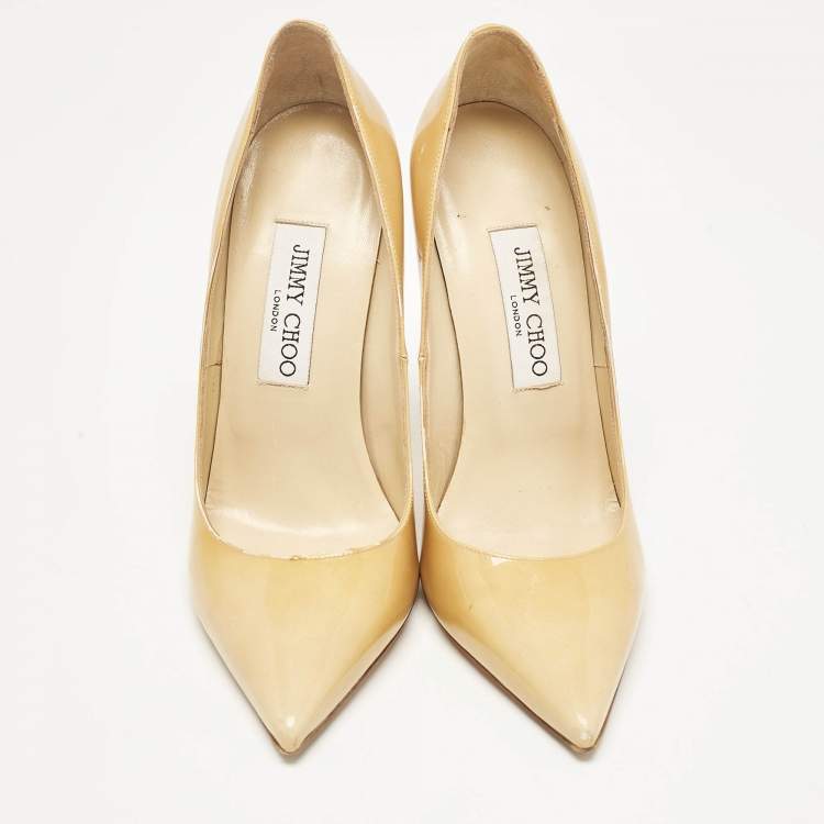 Pre Owned Jimmy Choo Beige Patent Leather Ava Pointed Toe Pumps Size 37