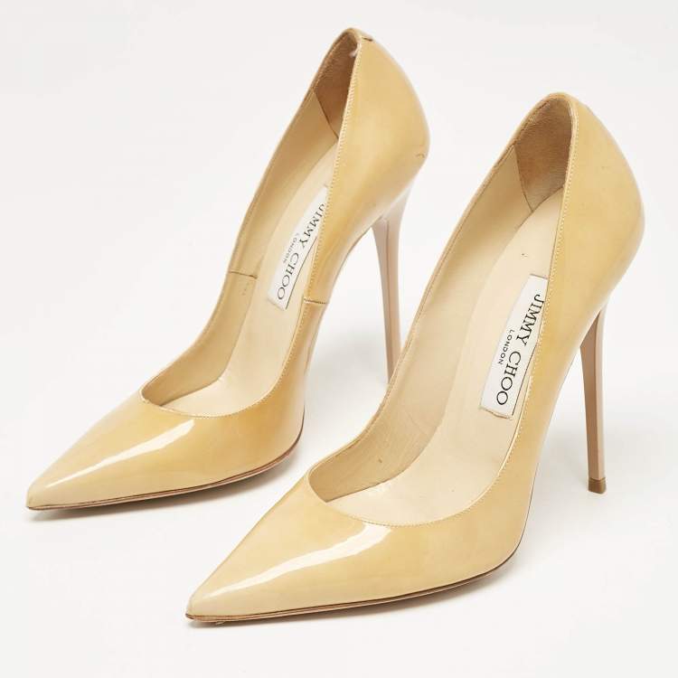 Pre Owned Jimmy Choo Beige Patent Leather Ava Pointed Toe Pumps Size 37