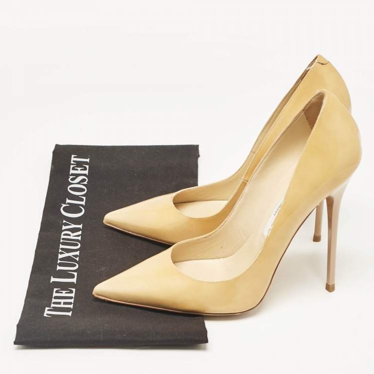 Pre Owned Jimmy Choo Beige Patent Leather Ava Pointed Toe Pumps Size 37