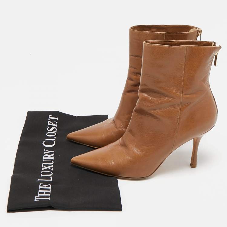 Pre Owned Jimmy Choo Brown Leather Pointed Toe Ankle Length Boots Size 37