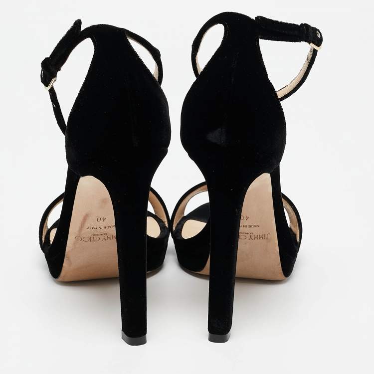 Pre Owned Jimmy Choo Black Velvet Misty Sandals Size 40