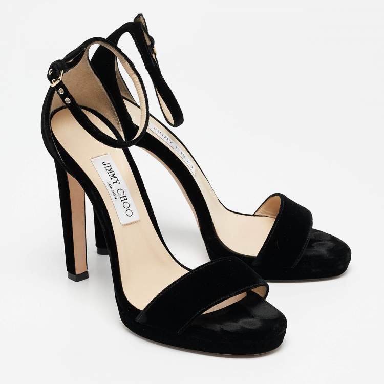 Pre Owned Jimmy Choo Black Velvet Misty Sandals Size 40